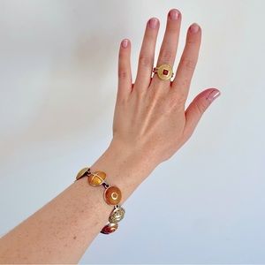 Artist Made Bracelet and Ring Set Yellow Orange Silver Tone Vintage Style